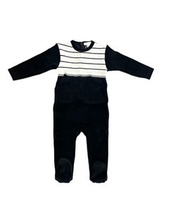 Chant de Joie Black/White Line Velour Footie