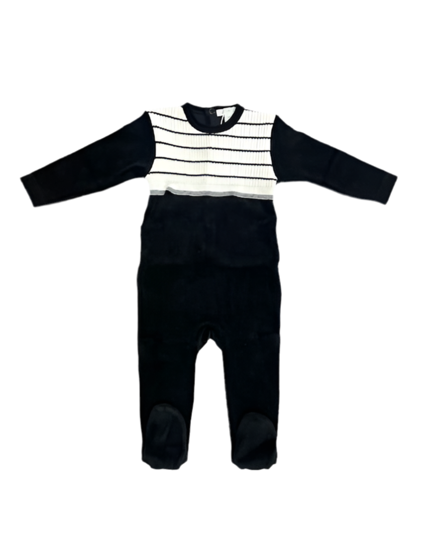 Chant de Joie Black/White Line Velour Footie