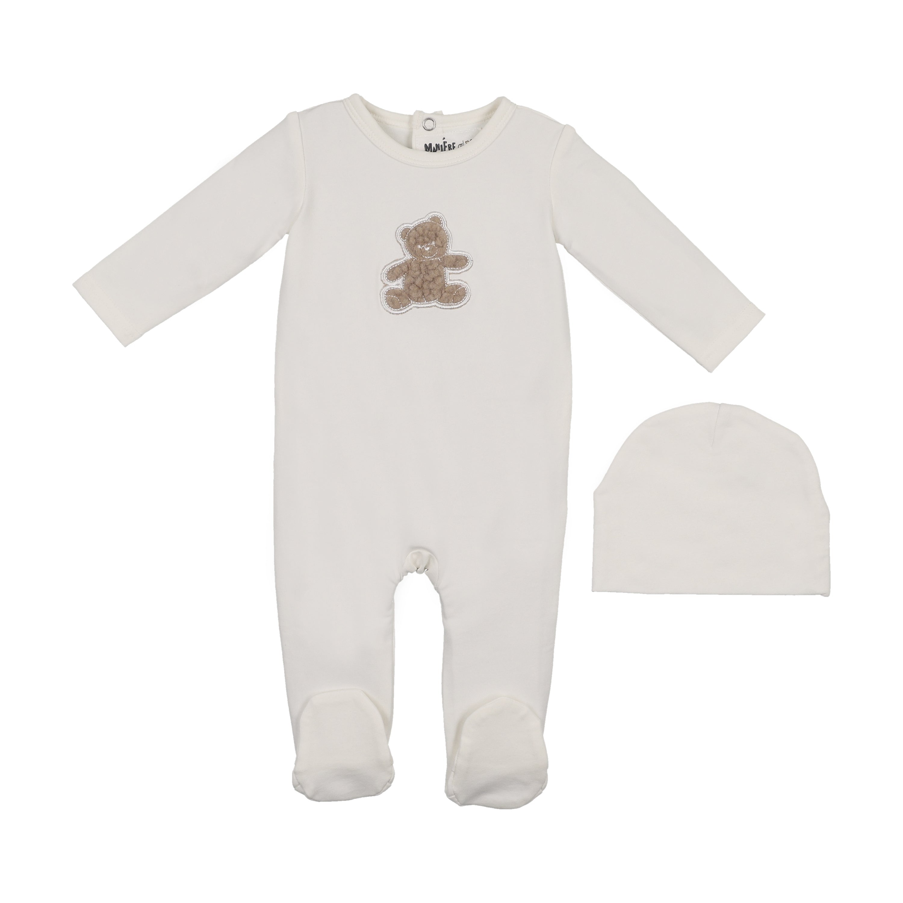 Maniere Off White Sherpa Bear Footie + Beanie