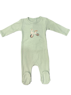 Cotton Pompom Sage Green Tiny Bikes Footie