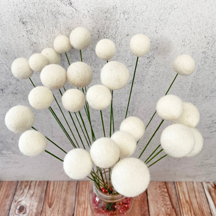 Oakwind Hollow - Set of 8 Felted Wool Flower Ball Bouquet Fresh Cream