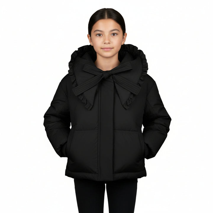 Pramie Girls Black Bow Collar Jacket 5–16 | Elegant Winter Coat with Classic Charm