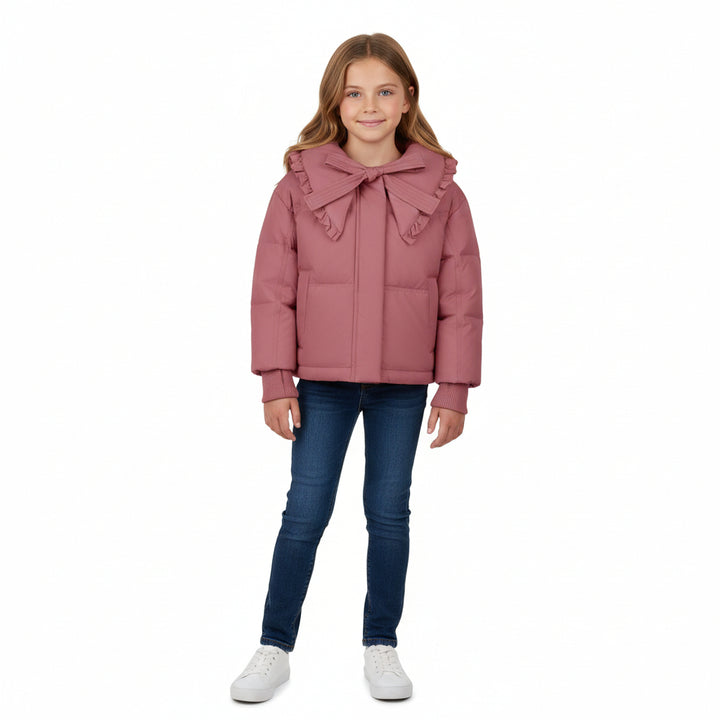 Pramie Girls Berry Bow Collar Jacket 2–14 | Chic Winter Coat with Feminine Detail