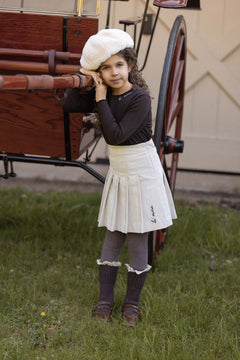 La Nina Cream Corduroy Skirt with Logo Sweater Set