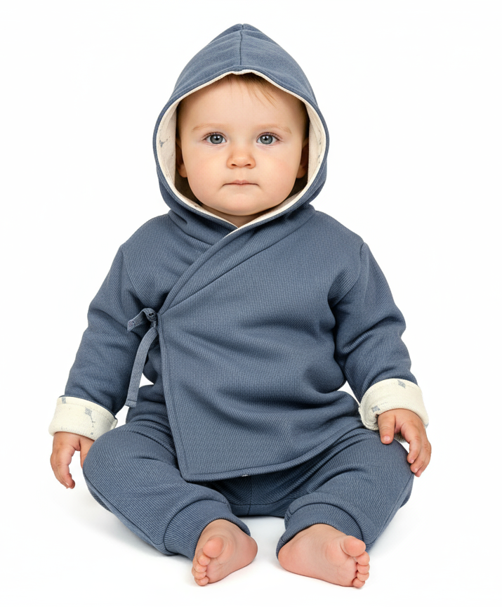 Coton Pompom Steel Blue Flying Kite Jacket + Beanie