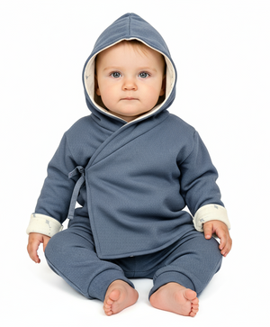 Coton Pompom Steel Blue Flying Kite Jacket + Beanie