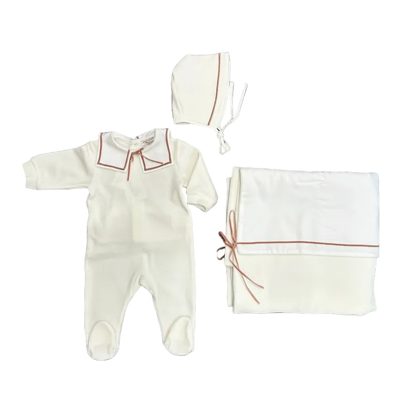 La Mascot Sailor Layette 3Pc Set Ivory/Pink