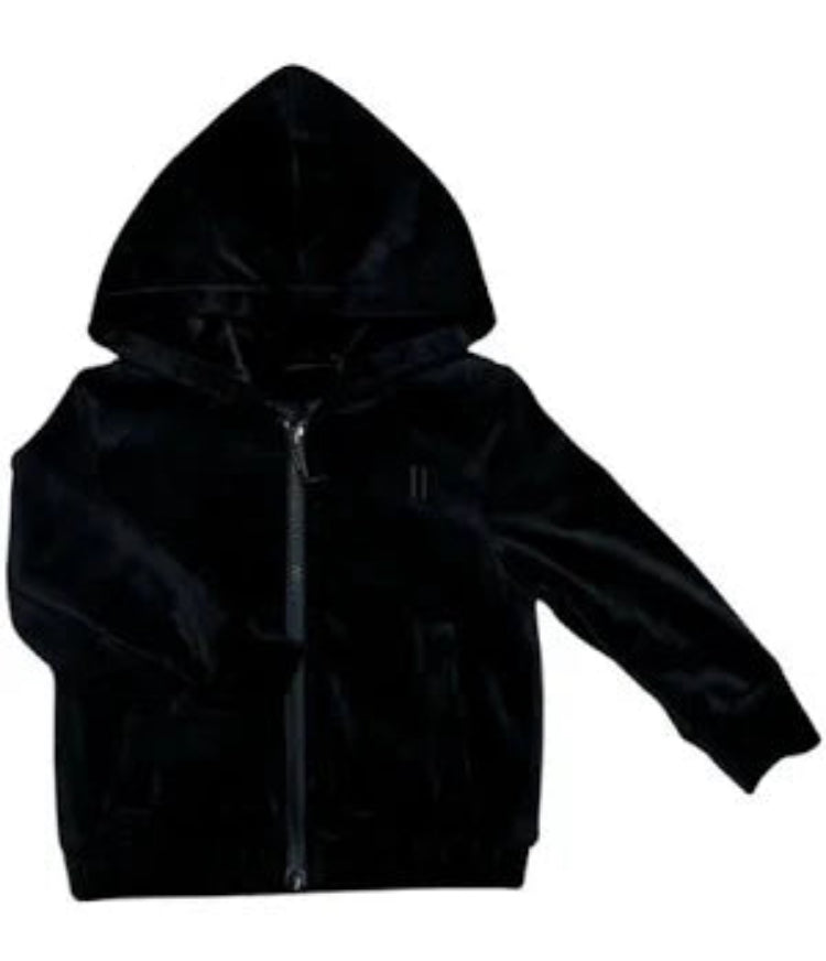 Premium Black Velour Hoodie – Faux Fur Lined Zip-Up Jacket – Sizes 4-24 Unisex