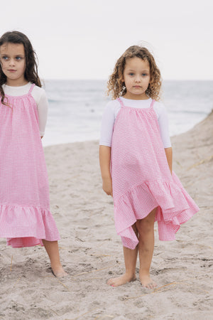 Kin+Kin – Pink Gingham High-Low Maxi Jumper