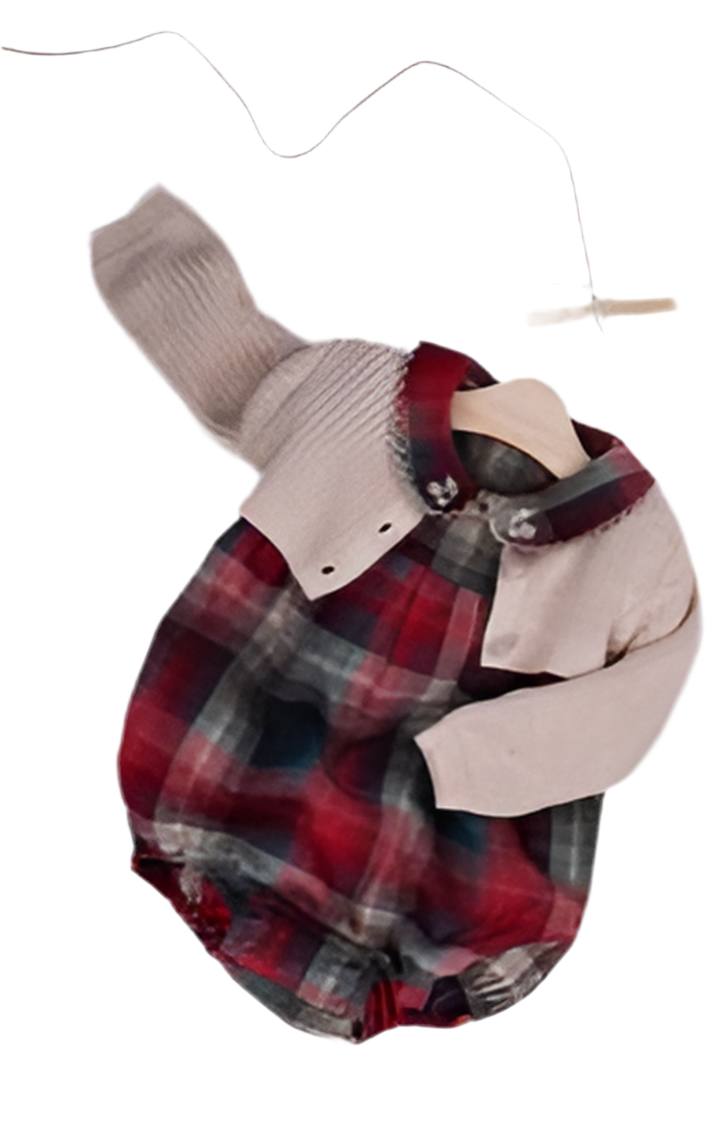 Pompomme Blue/Brick Plaid Romper