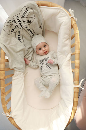 Fragile Grey Bow Blanket