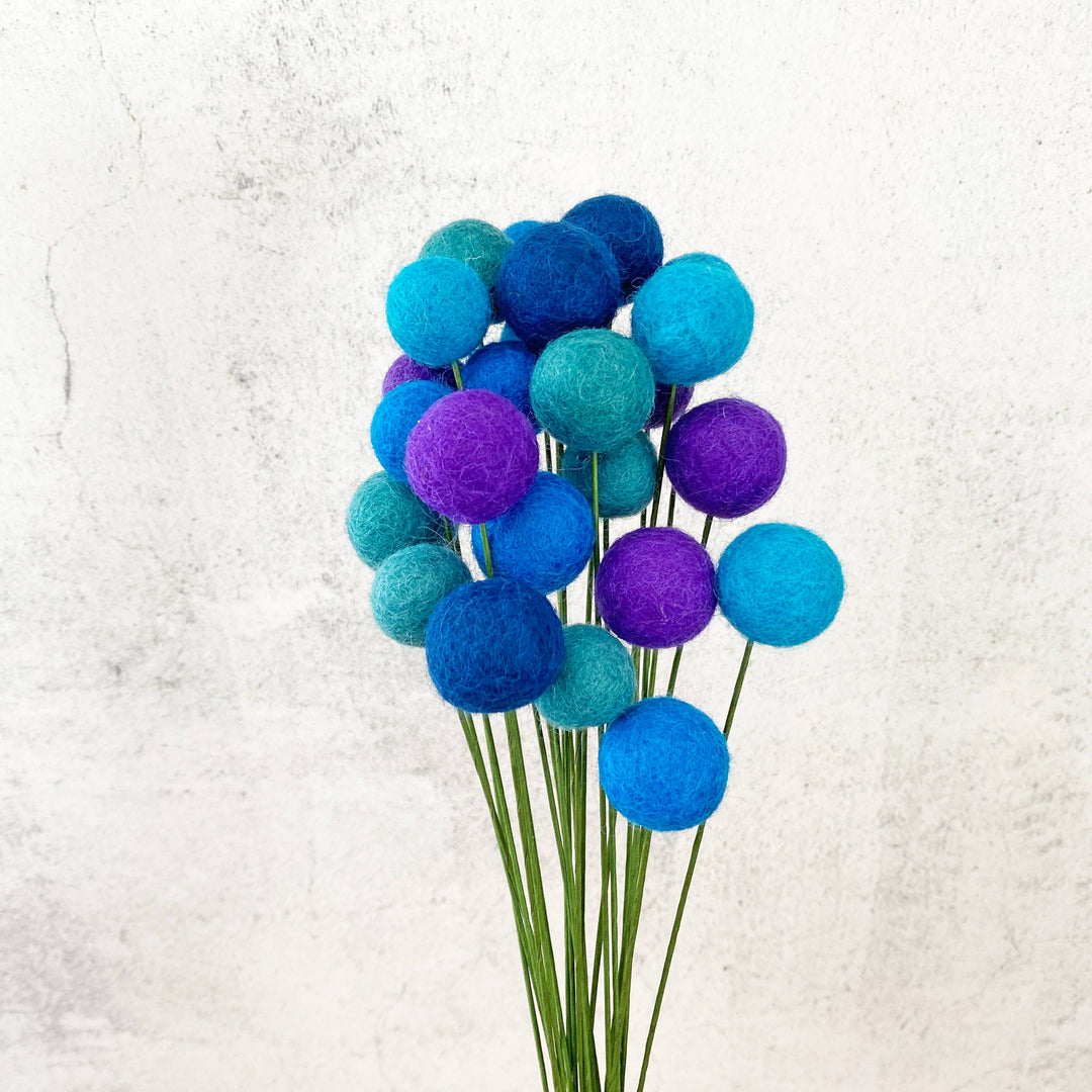 Oakwind Hollow - Set of 8 Felted Wool Flower Ball Bouquet Blue Skies