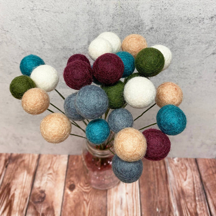 Oakwind Hollow - Set of 8 Felted Wool Flower Ball Bouquet Get Cozy