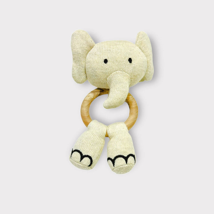 Viverano Elephant Teething Ring Rattle Natural Heather