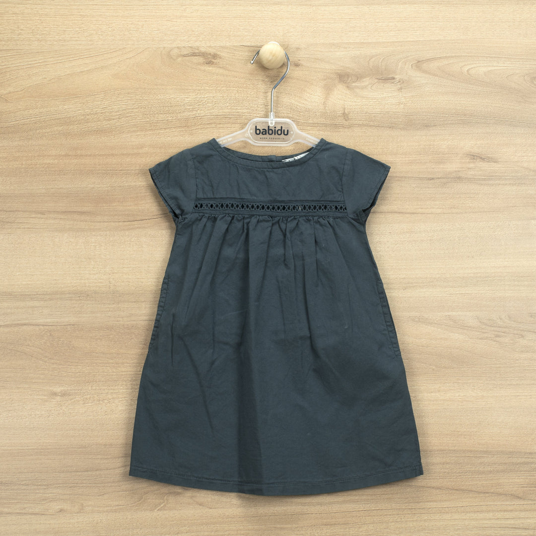 Babidu Navy Short Sleeve Gathered Dress