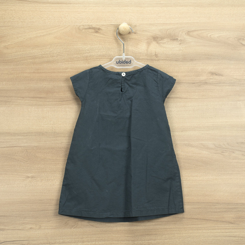 Babidu Navy Short Sleeve Gathered Dress