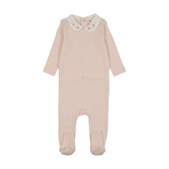 Mema Knits Baby Blush Embroidered Collar Base Footie