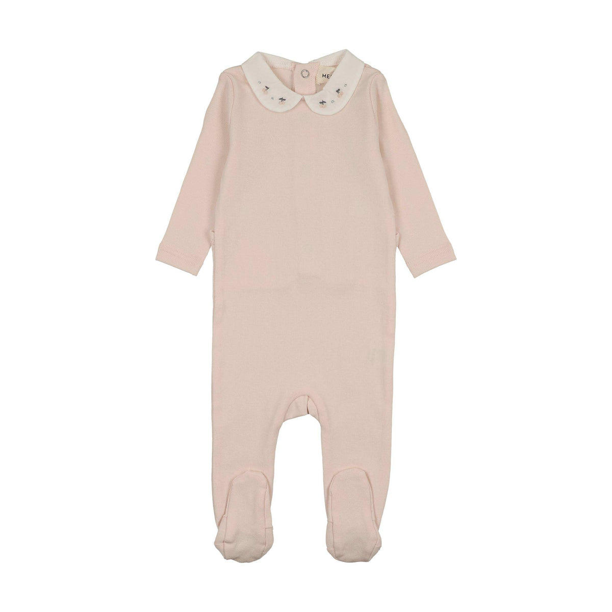 Mema Knits Baby Blush Embroidered Collar Base Footie