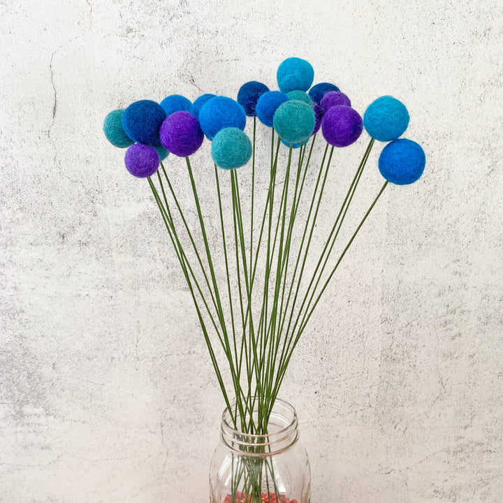 Oakwind Hollow - Set of 8 Felted Wool Flower Ball Bouquet Blue Skies