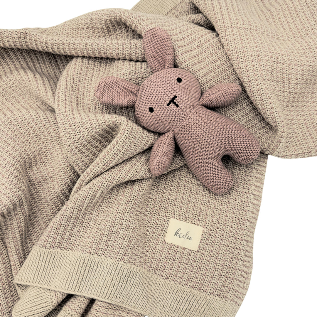 Kidu 100% Organic Cotton Knitted Baby Blanket Gift Set