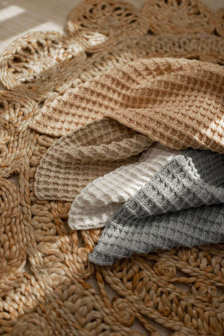 Peluche Powder Crochet Waffle Knit Blanket