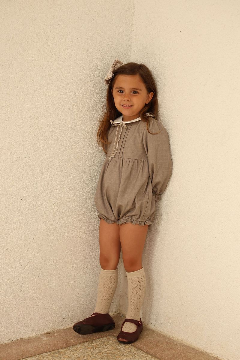 Bamboo - Wool Collar Pleat Front Romper