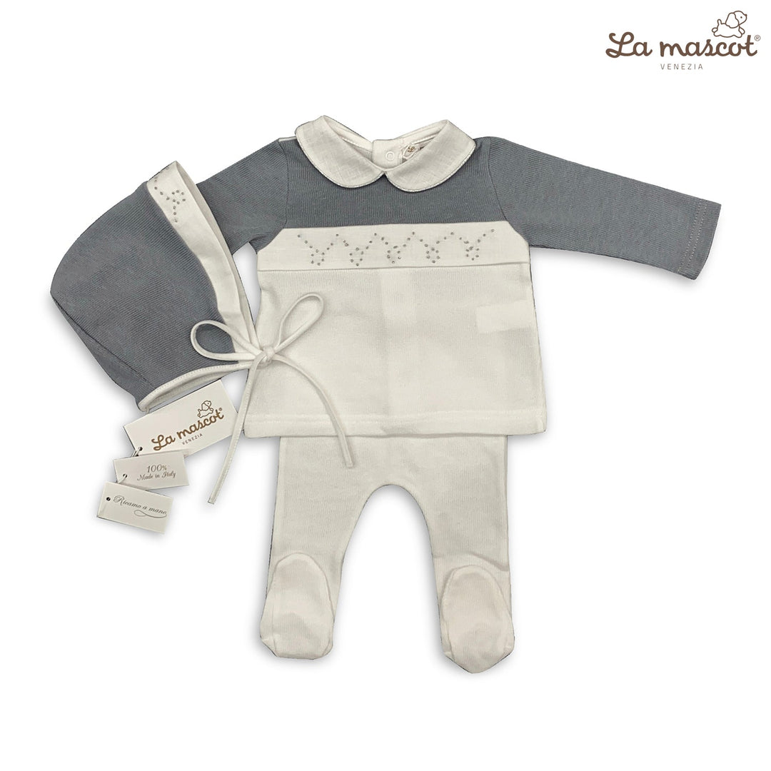 la mascot embroidered linen 3pc set white grey