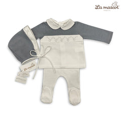 la mascot embroidered linen 3pc set white grey