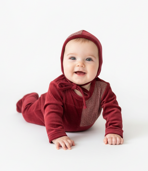 Little Lux Herringbone/Velour Footie+Bonnet