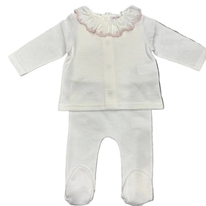 La Mascot - Pink Embroidered Top + Footed pants + Bonnet
