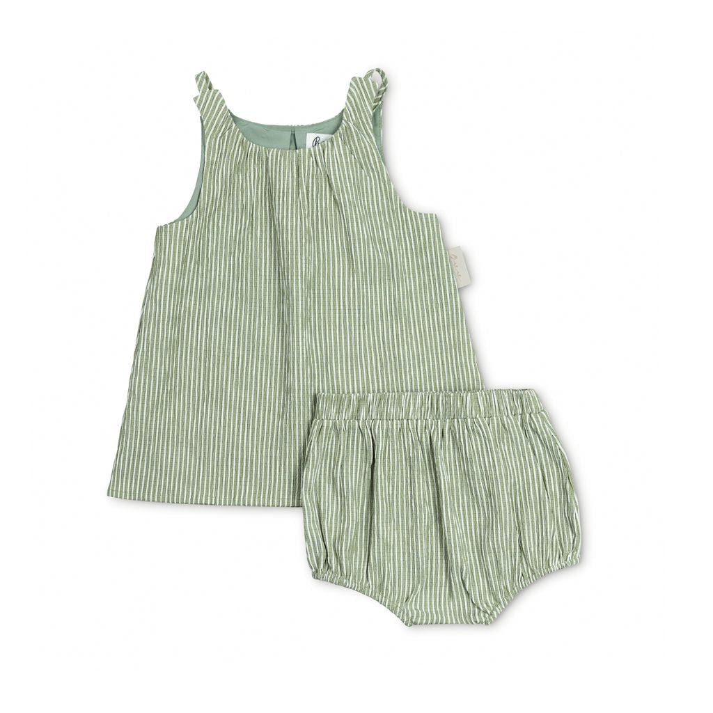 Bonjour - Girls Green Striped Patch Two-Piece