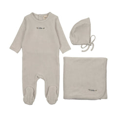 Mema Knits Ice Blue Velour Embroidered 3 Pc Set