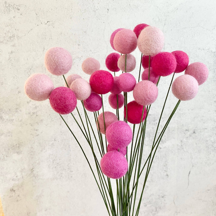 Oakwind Hollow - Set of 8 Felted Wool Flower Ball Pretty in Pink