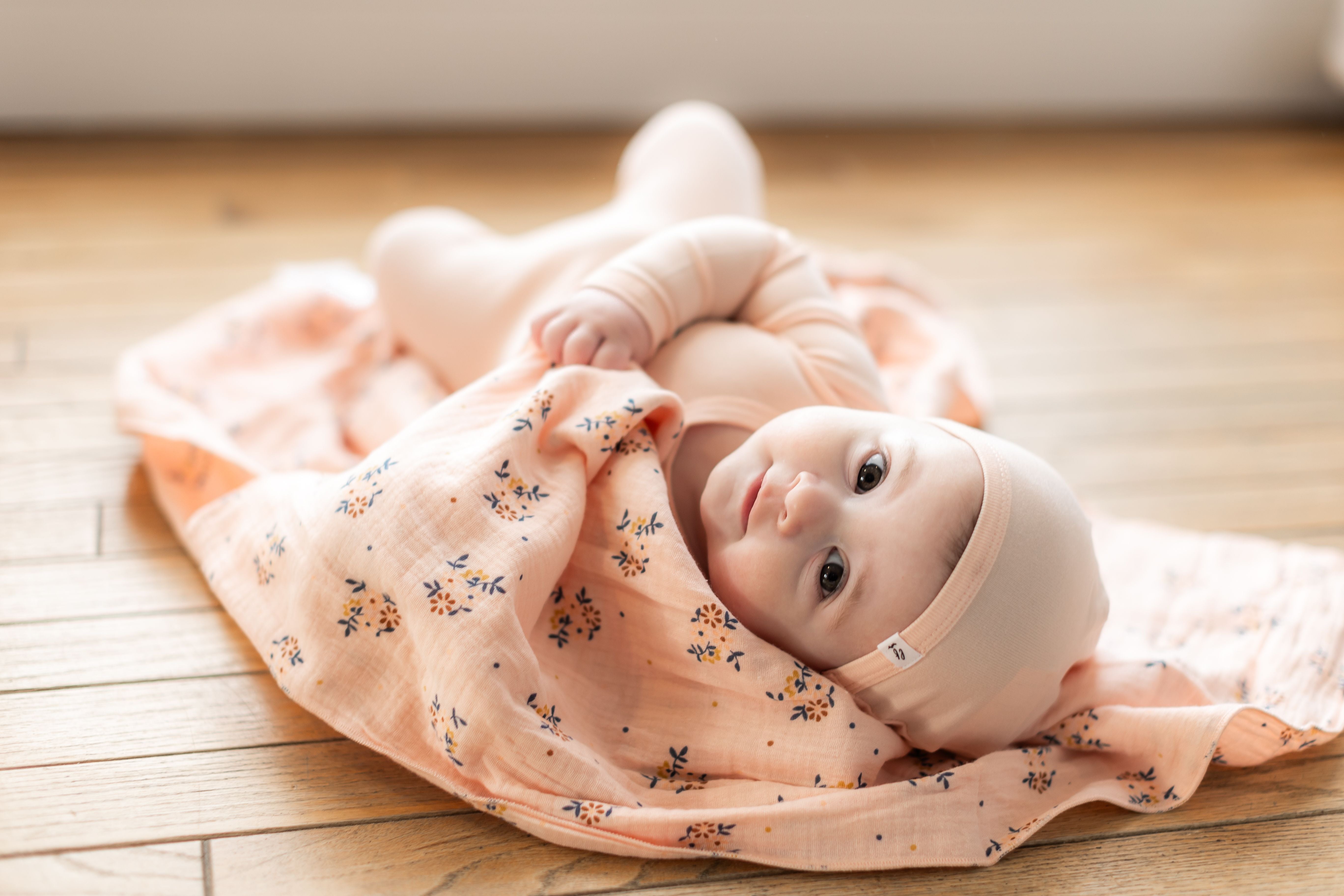 Little Fragile Blush Dainty Flower Print Footie + Hat