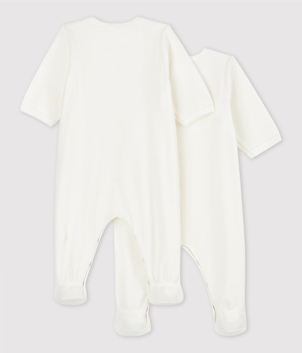 Petit Bateau 2 Pack Front Snap Velour Footie