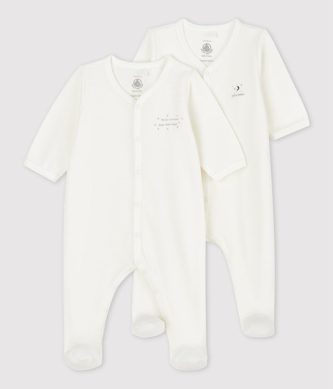 Petit Bateau 2 Pack Front Snap Velour Footie