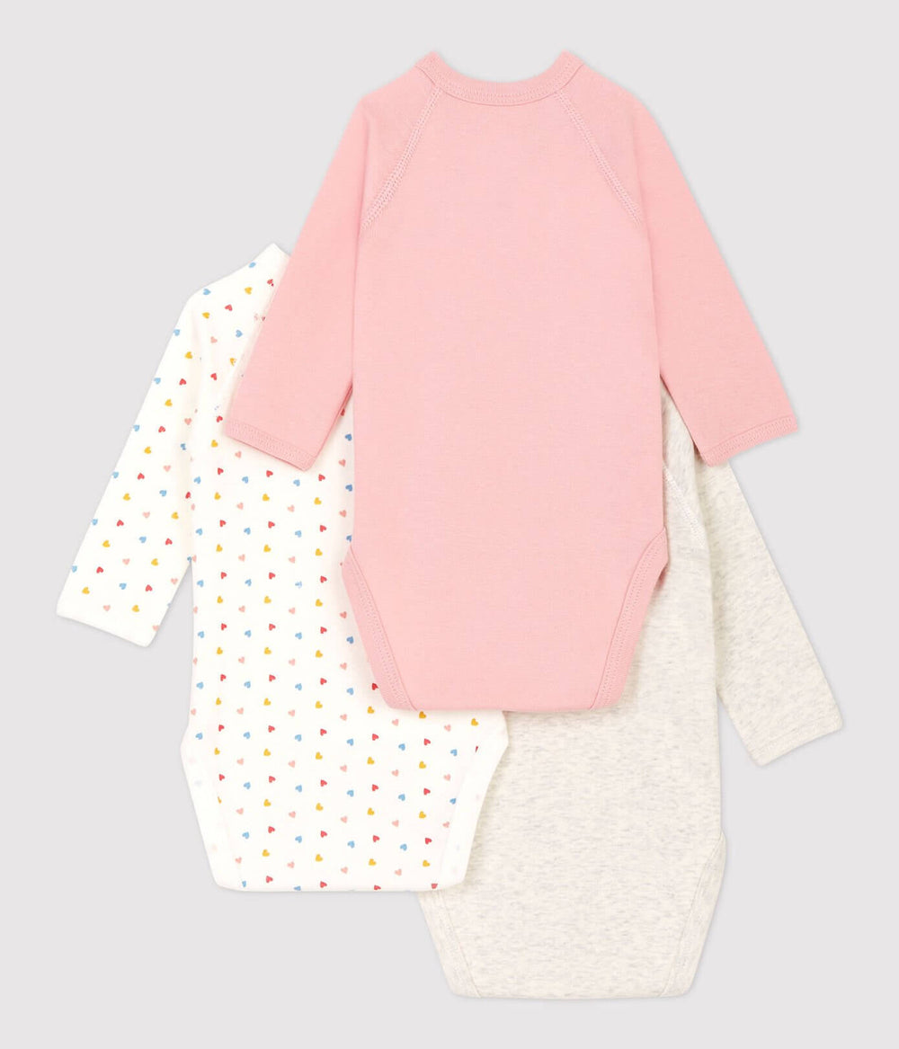 Petit Bateau Baby Girl Long Sleeve Crossover Heart Bodysuits (Pack of 3)