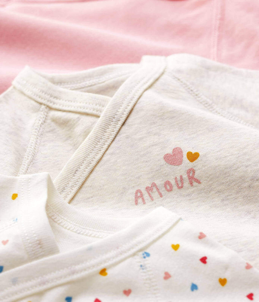 Petit Bateau Baby Girl Long Sleeve Crossover Heart Bodysuits (Pack of 3)
