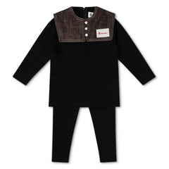 Bonjour Brown Collar Logo Patch Boys 2Pc Set