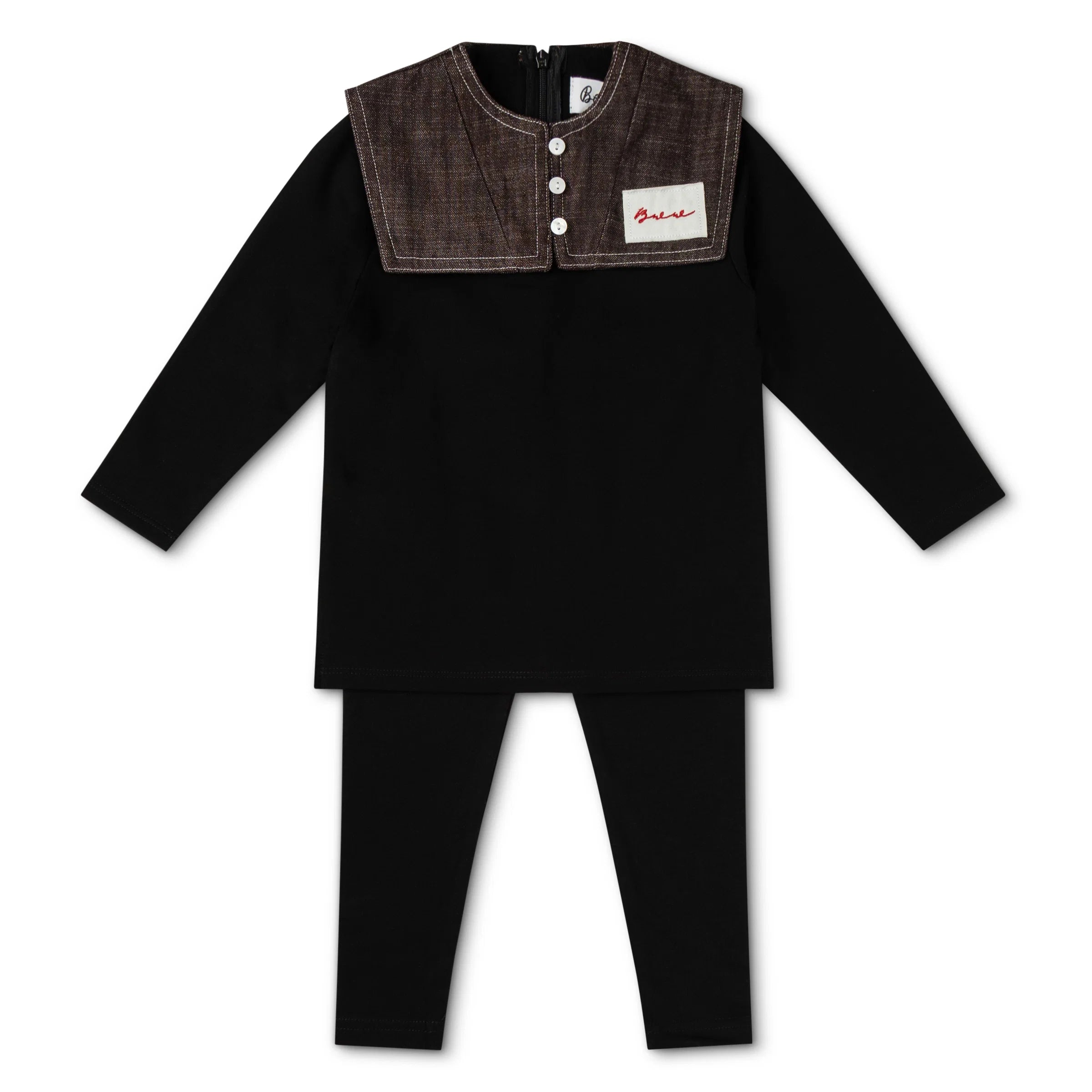 Bonjour Brown Collar Logo Patch Boys 2Pc Set