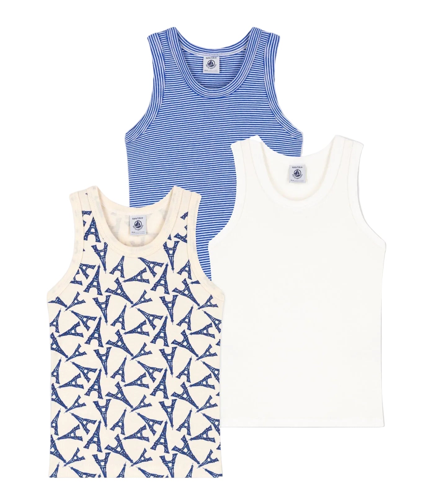 Petit Bateau - Boy 3 Pack Striped Eiffel Tower Solid Tank Top
