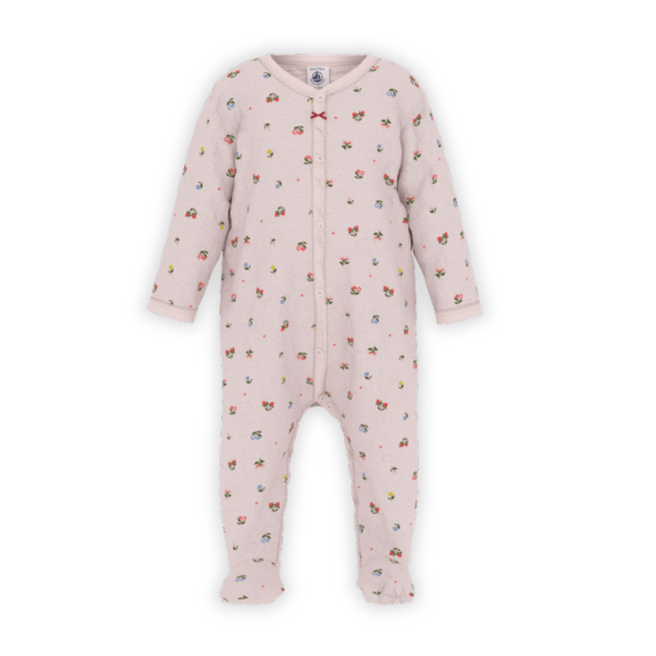Petit Bateau  |  “Dors Bien Fleuri” Organic Velour Cotton Footie