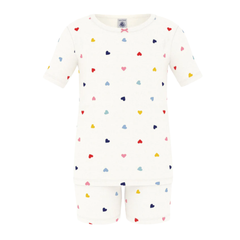 Petit Bateau - Girl Loungewear Short Sleeve Multi Hearts Top and Shorts