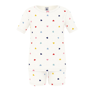 Petit Bateau - Girl Loungewear Short Sleeve Multi Hearts Top and Shorts