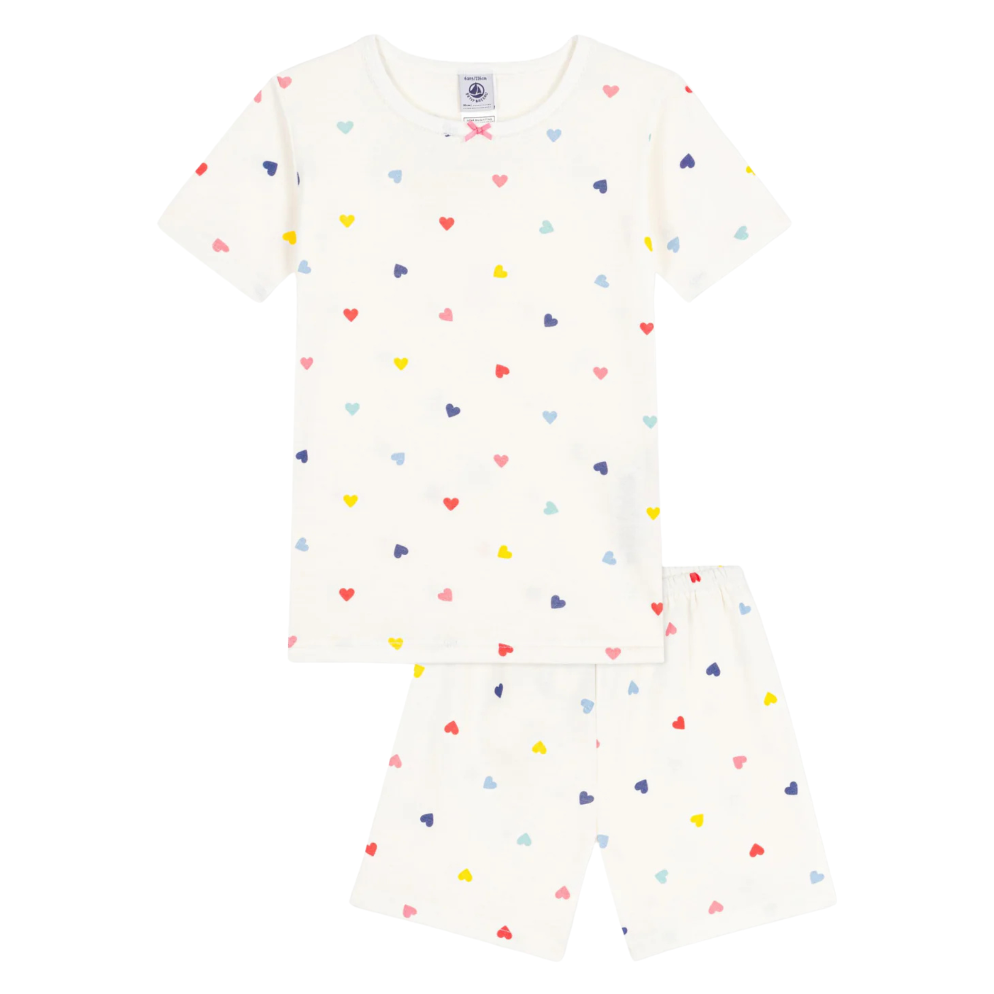 Petit Bateau - Girl Loungewear Short Sleeve Multi Hearts Top and Shorts