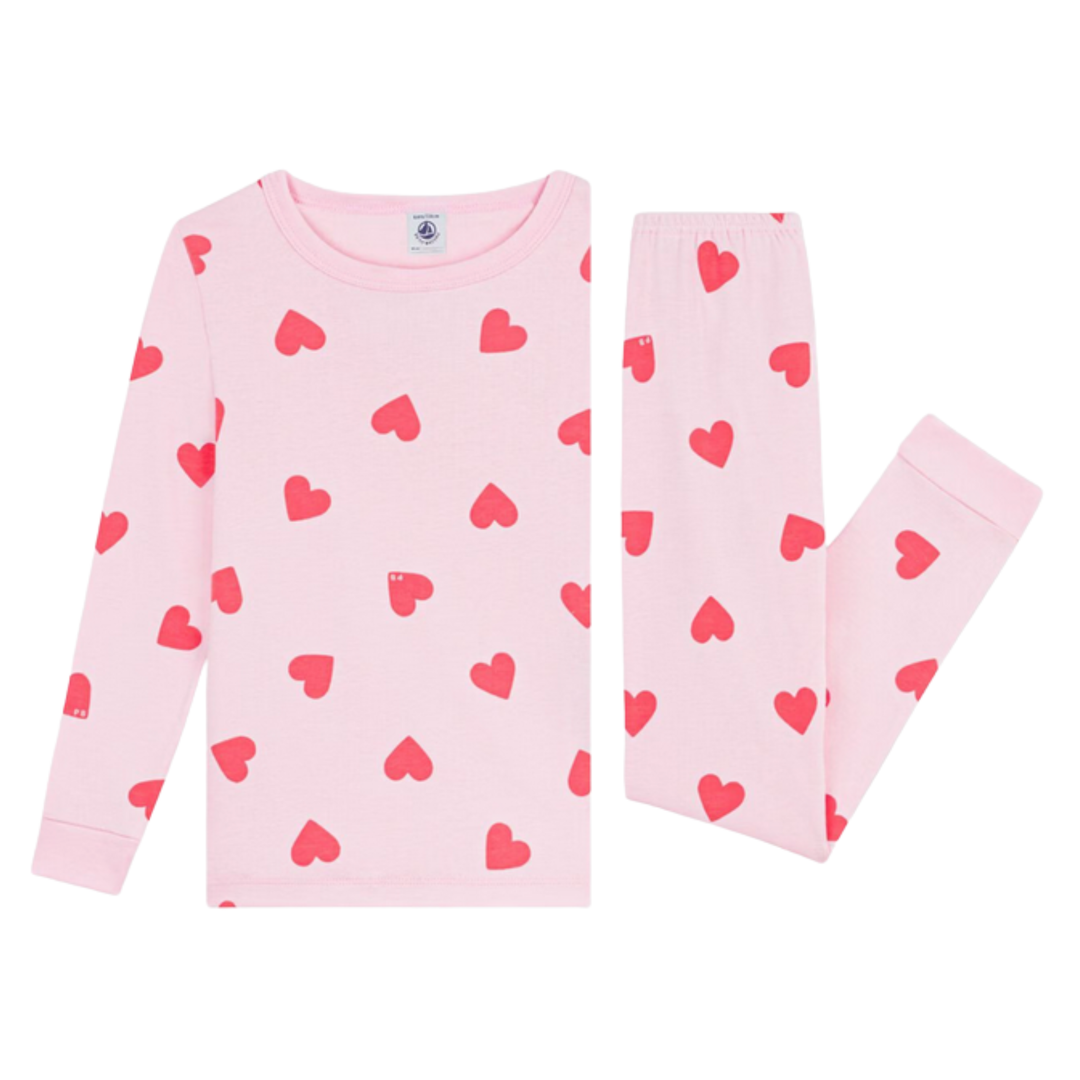Petit Bateau Girl Loungewear Long Sleeve Heart Print Top and Pants