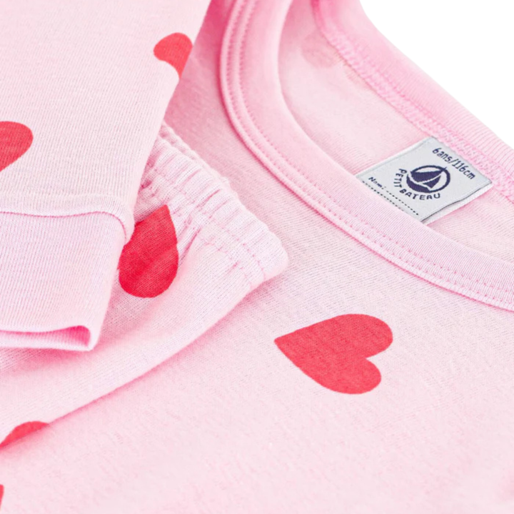 Petit Bateau Girl Loungewear Long Sleeve Heart Print Top and Pants