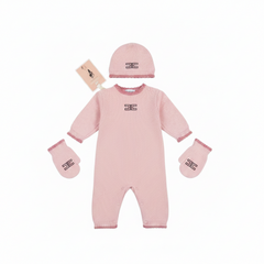 Elisabetta Franchi La Mia Bambina Pink/Ivory English Knitted Romper With Edges