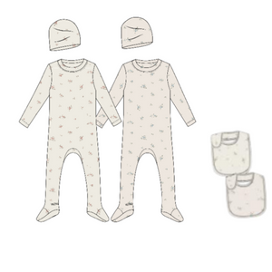 Little Parni Floral Footie + Beanie + Bib – Premium Layette Set