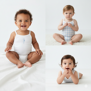 Aimé Child Luxury Boys Gingham Sleeveless Bodysuits – 3-Pack Premium Cotton